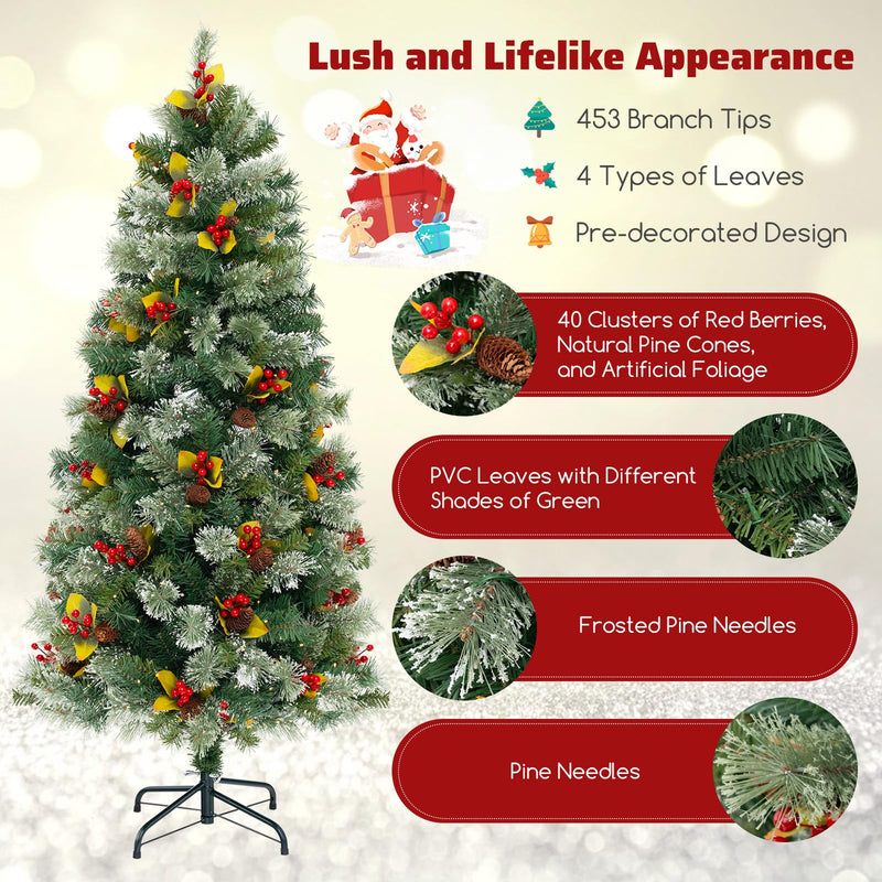 Load image into Gallery viewer, Goplus 5ft Pre-Lit Artificial Christmas Tree, Hinged Xmas Tree with 453 PVC & Pine Needles
