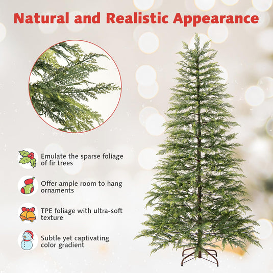 Goplus 6.5FT / 7.5FT Pre-Lit Hinged Sparse Xmas Fir Tree with Multicolored LED Lights