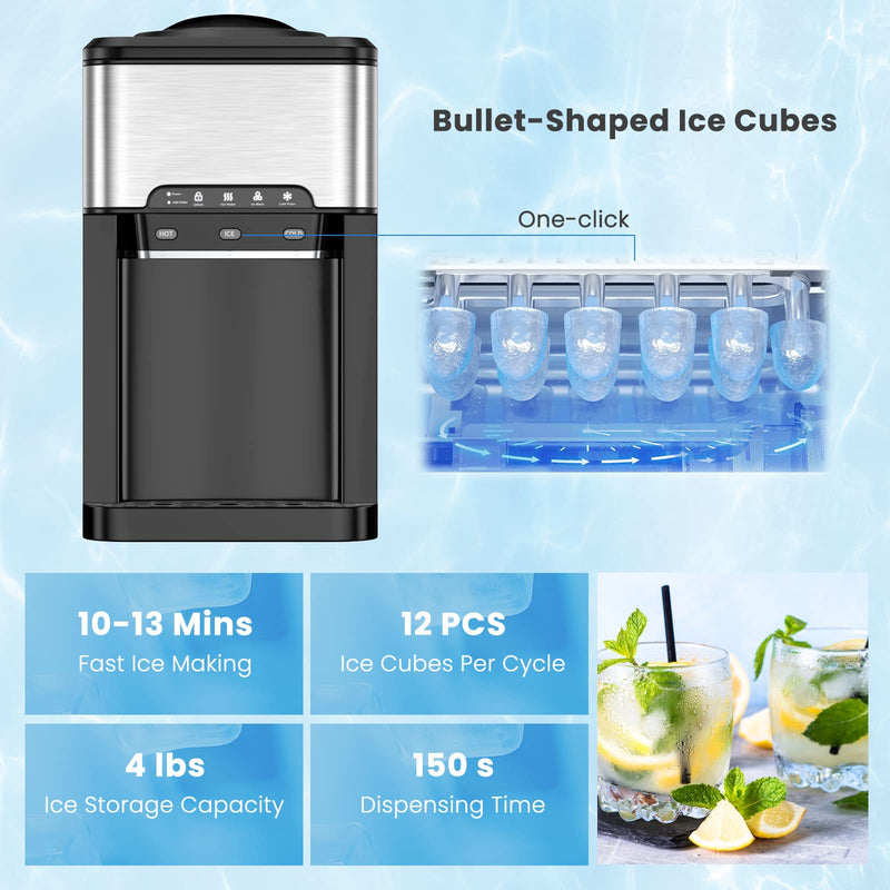 Load image into Gallery viewer, Countertop Water Cooler Dispenser with Ice Maker, 3 in 1 Top-Loading Hot & Cold Water Dispenser 5 Gallon