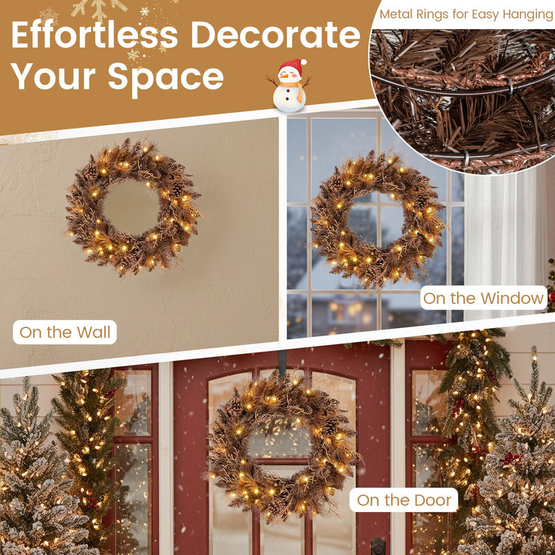 Load image into Gallery viewer, 24 Inch Pre-lit Christmas Wreath with 105 Branch Tips and 35 Warm White LED Lights-1 piece