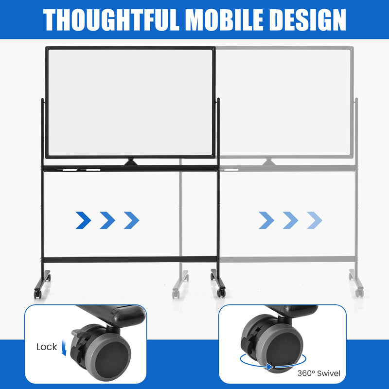 Load image into Gallery viewer, Goplus 48” x 32” Rolling Whiteboard, Height Adjustable Magnetic Dry Erase Board