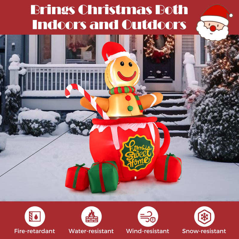 Load image into Gallery viewer, Goplus 7 Ft Christmas Inflatable, Blow up Pre-Lit Gingerbread Man in Mug with Gift Boxes & Candy Cane