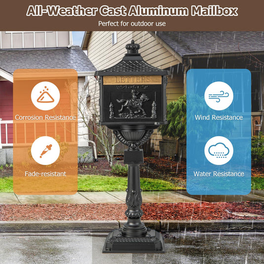 Goplus Cast Aluminum Mailbox with Post