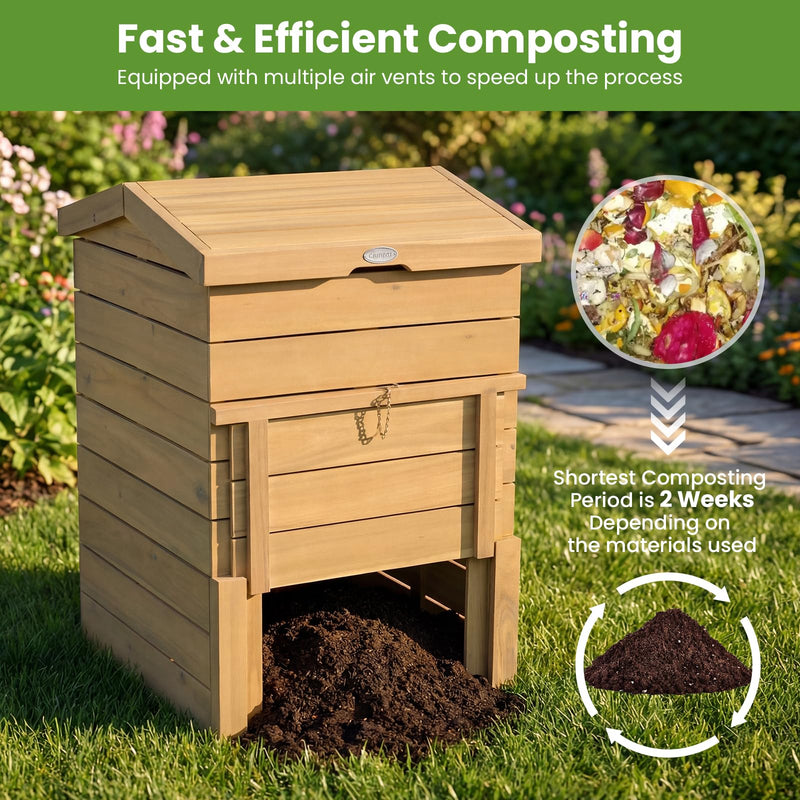 Load image into Gallery viewer, Goplus 48 Gallon Solid Wood Compost Bin w/Lockable Sliding Door and Flip-top Opening