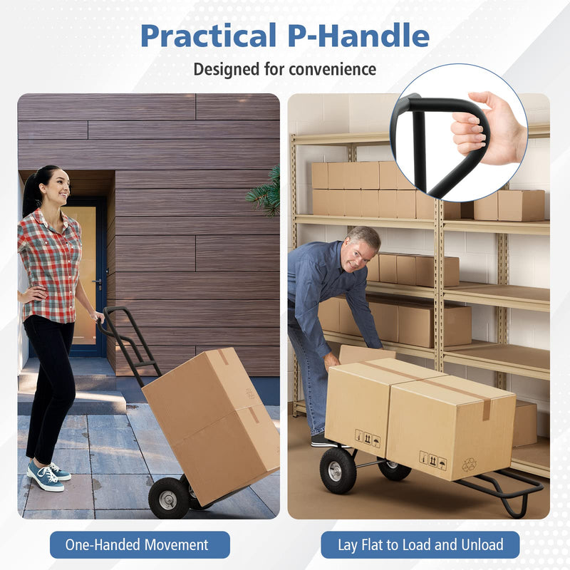 Load image into Gallery viewer, Goplus P-Handle Hand Truck, High Back Sack Barrow with 10" Wheels, Built-in Double Bearings and Foldable Load Plate
