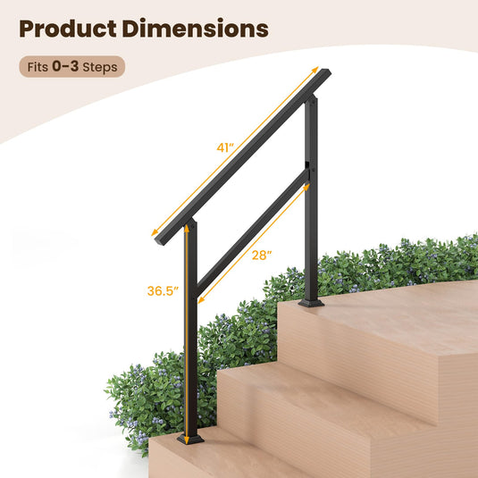 Goplus Handrail for Outdoor Steps Metal Hand Rail Fits 0-3 Steps