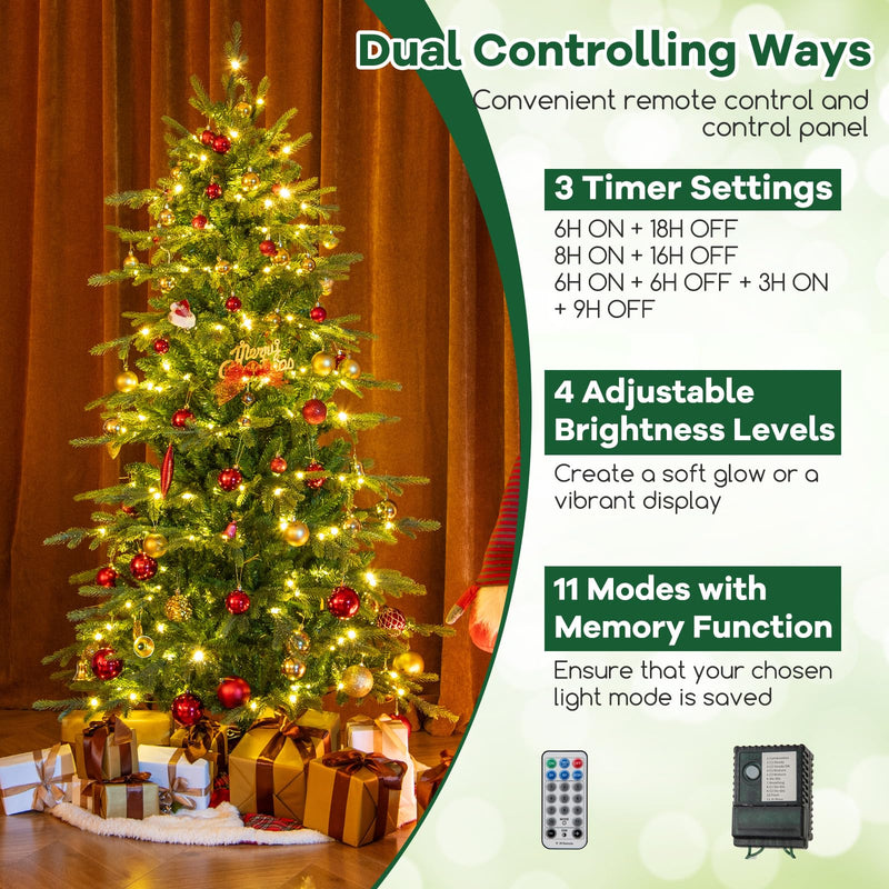 Load image into Gallery viewer, Goplus 6ft Pre-Lit Artificial Christmas Tree with 714 PVC & PE Tips, 260 Multicolored & Warm White LED Lights, 11 Modes