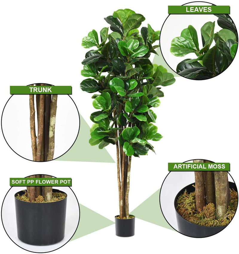 Load image into Gallery viewer, Fake Fiddle Leaf Fig Tree Artificial Greenery Plants in Pots Decorative Trees (5ft)
