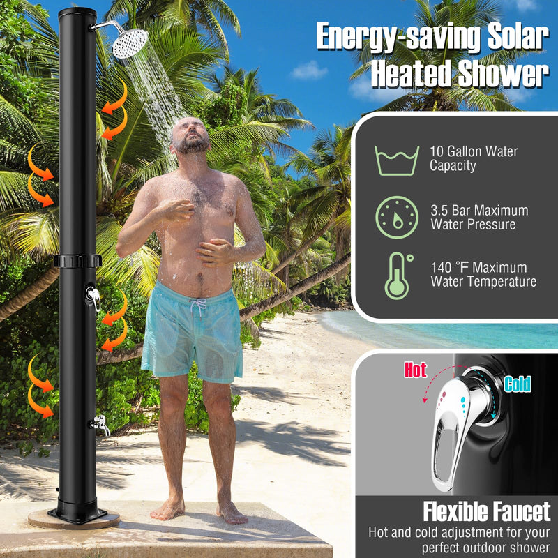 Load image into Gallery viewer, Goplus 10 Gallon Solar Heated Outdoor Shower, 7.2 FT Freestanding Garden Pool Shower with Rotating Shower Head