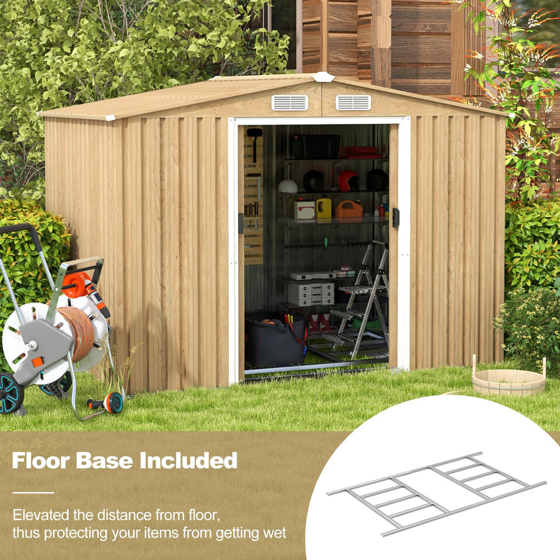 Load image into Gallery viewer, Goplus 8' x 6' Woodgrain Outdoor Storage Shed, Galvanized Metal Tool House Organizer w/Base Floor, 4 Vents