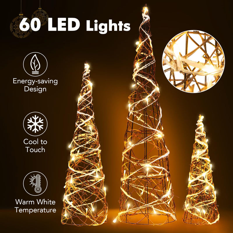 Load image into Gallery viewer, Goplus Set of 3 Large Christmas Cone Trees, 32” 24” 16” Indoor Christmas Trees w/Warm White LED Lights