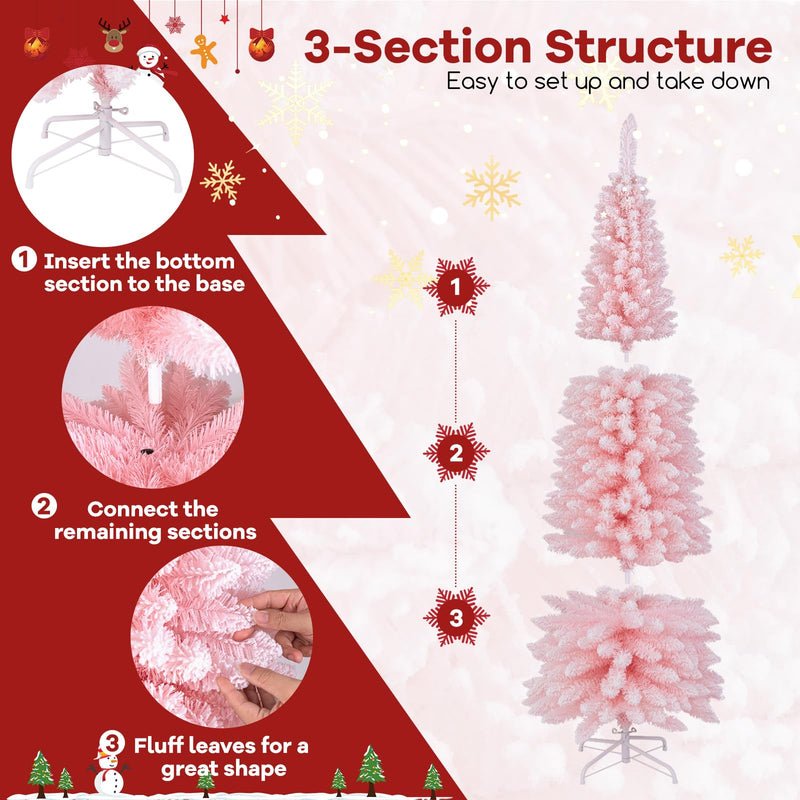 Load image into Gallery viewer, Goplus 7ft Pink Slim Pencil Christmas Tree, Artificial Unlit Skinny Xmas Full Tree with 635 Branch Tips