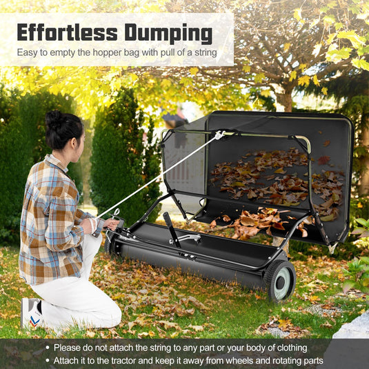 Goplus Lawn Sweeper Tow Behind with Large-Capacity Hopper Bag