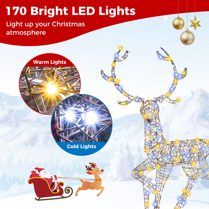 Load image into Gallery viewer, Goplus 4.6 FT Pre-Lit Christmas Reindeer, 3D Buck Decoration with 300 Bright LED Lights