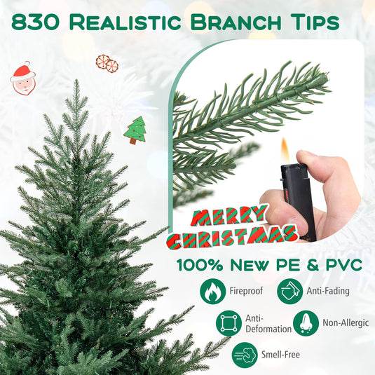 Goplus 6FT / 7FT Pre-Lit Artificial Christmas Tree with PVC & PE Mixed Branch Tips