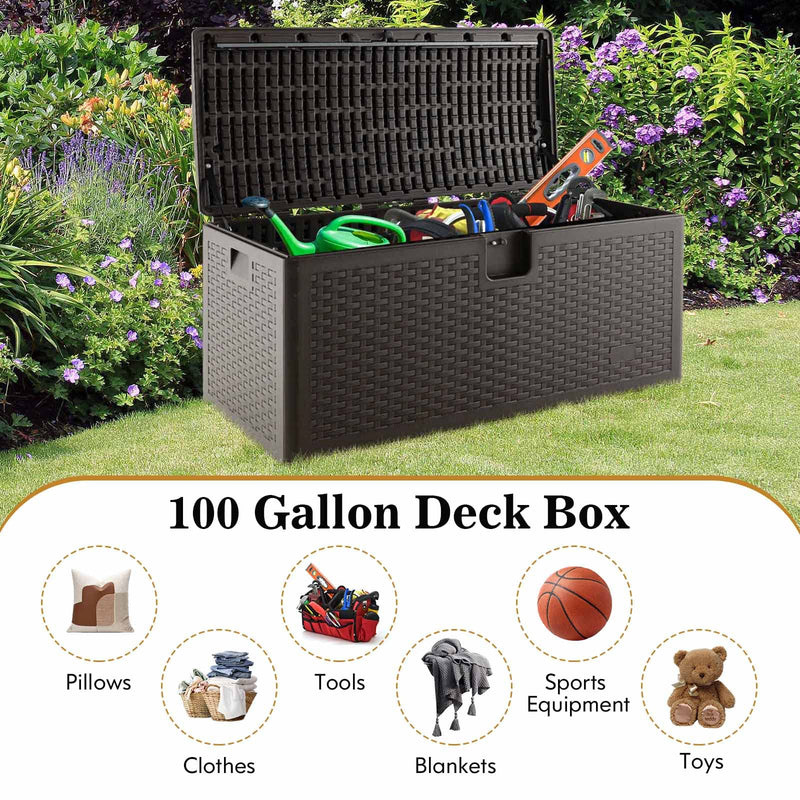 Load image into Gallery viewer, Goplus Outdoor Storage Box, 31 73 100 Gallon Waterproof Resin Patio Storage Box with Lockable Lid, Side Handle for Pillows, Cushions