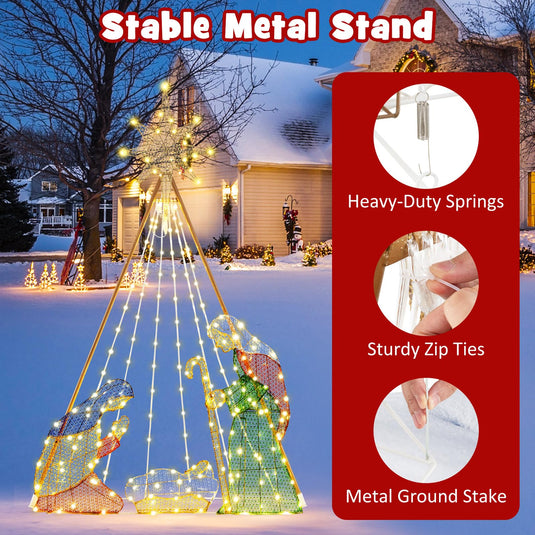 Goplus 6 FT Christmas Pre-Lit Nativity Set, Holy Family Set Christmas Decoration with 240 Warm White LED Lights