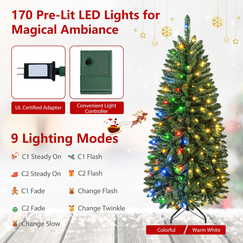 Load image into Gallery viewer, Goplus 5ft/6ft/7ft/8ft Pre-Lit Pencil Christmas Tree with Warm White and Colorful Lights