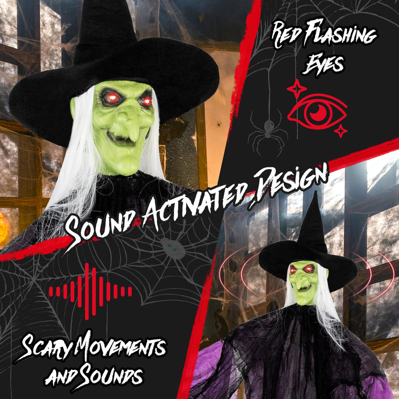 Load image into Gallery viewer, Goplus 7.2 FT Halloween Animatronic Witch, Animated Standing Poseable Figure with Light up Eyes