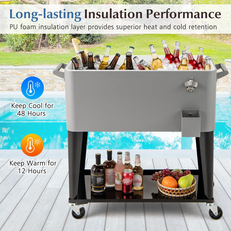 Load image into Gallery viewer, Goplus 80-Quart Rolling Ice Chest Outdoor Cooler Cart with Wheels and Stoage Shelf