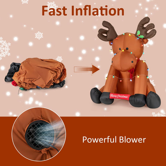 Goplus 8.5 FT Tall Multi-Color Lighted Xmas Inflatable Reindeer Sitting on The Ground