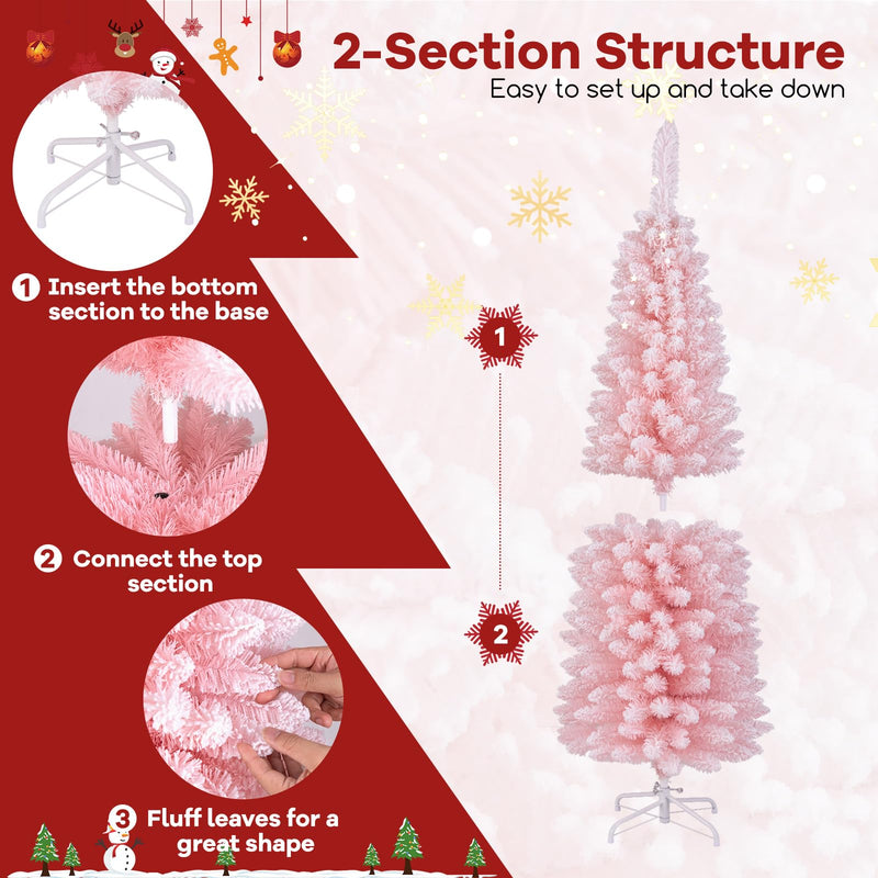 Load image into Gallery viewer, Goplus 5ft Pink Slim Pencil Christmas Tree, Artificial Unlit Skinny Xmas Full Tree with 328 Branch Tips