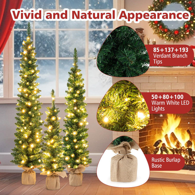 Load image into Gallery viewer, Goplus 3' 4' 5' Pre-Lit Artificial Christmas Tree Set of 3