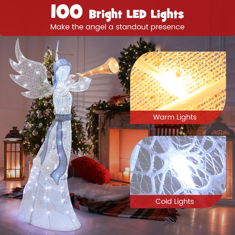 Load image into Gallery viewer, Goplus 5 FT Lighted Trumpeting Angel, Light-up Christmas Angel with LED Lights