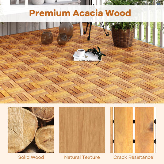 Goplus 27 PCS Interlocking Patio Deck Tile 12” x 12” Acacia Wood Patio Tiles