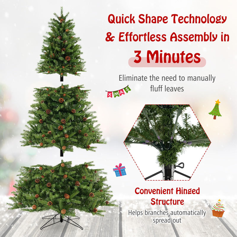 Load image into Gallery viewer, Goplus 3-Minute-Setup Pre-Lit Artificial Christmas Tree, 7ft Hinged Xmas Tree with 360 Quick Power Connector