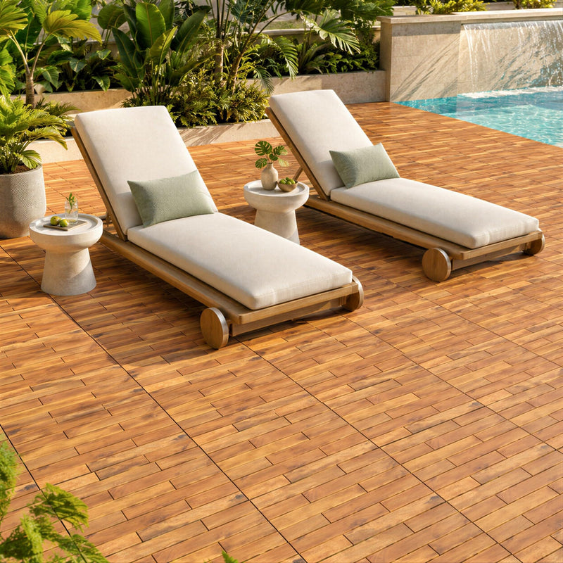 Load image into Gallery viewer, Goplus 12/24-Pack Acacia Wood Interlocking Deck Tiles (Brick) | Tool-Free Assembly