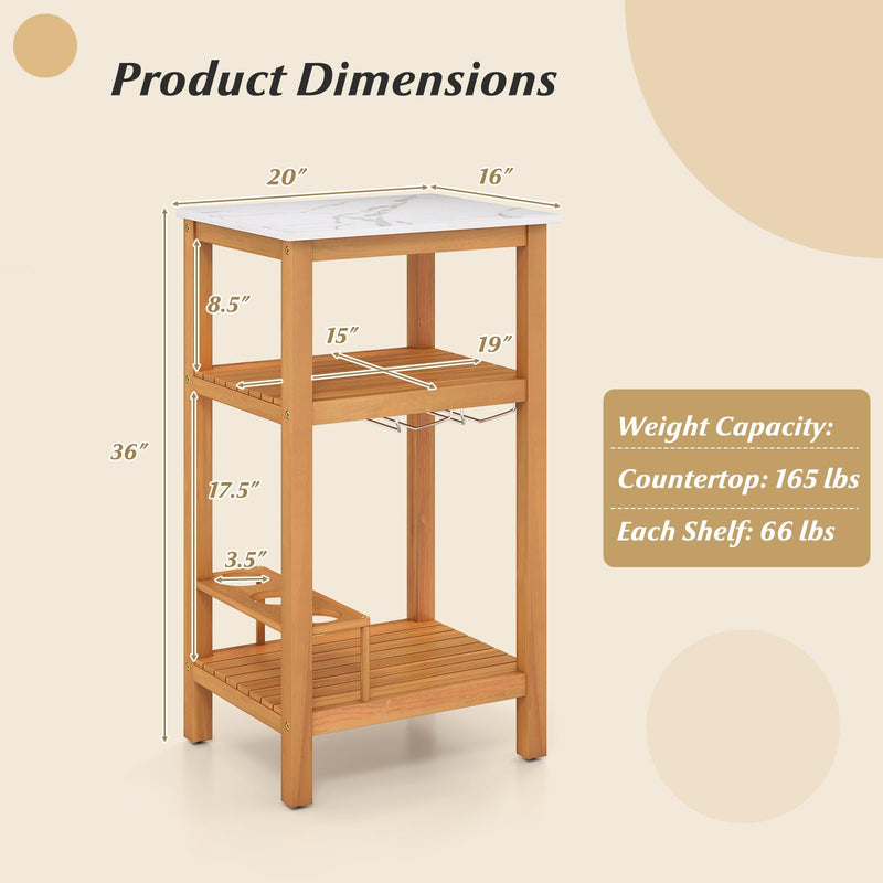 Load image into Gallery viewer, Goplus 3-Tier Patio Buffet Cabinet Bar Table with Faux Marble Countertop