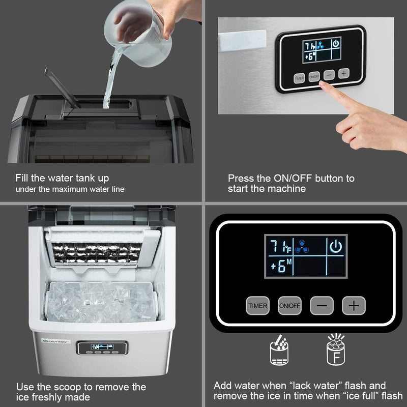 Load image into Gallery viewer, Countertop Ice Maker Machine, Stainless Steel, 48LBS/24H, Self-Clean Function