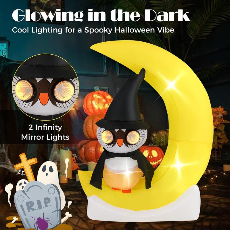 Load image into Gallery viewer, Goplus 5.1 Ft Halloween Inflatables, Pre-Lit Owl on The Moon with Witch Hat