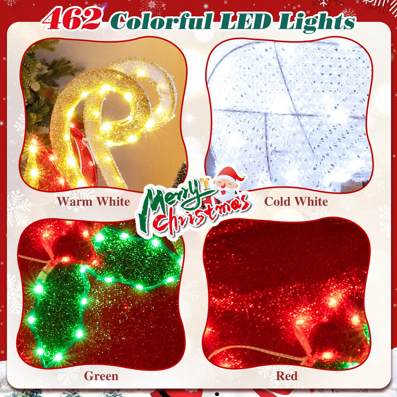 Load image into Gallery viewer, Goplus Lighted Christmas Reindeer & Sleigh Set, Light-up Xmas Decorations with 462 LED Lights