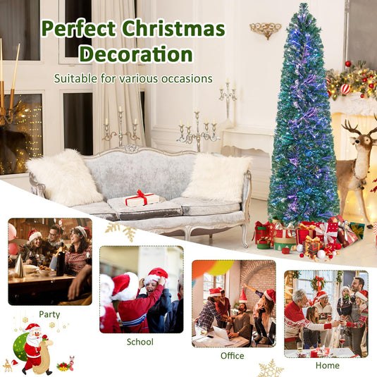 Goplus 6ft / 7ft / 8ft Fiber Optic Pencil Christmas Tree Xmas Full Tree for Home Office Holiday Decor