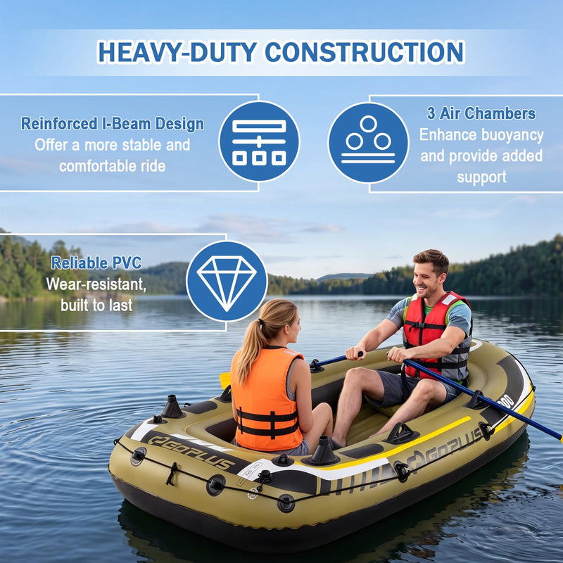 Load image into Gallery viewer, Goplus 3/4 Person Heavy-Duty Fishing Raft Set with Oars Bolster Seats Pouch & Rod Holders