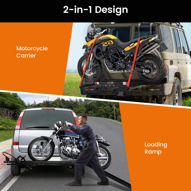 Load image into Gallery viewer, 600 LBS Motorcycle Carrier Dirt Bike Rack Hitch Mount Hauler Heavy Duty with Loading Ramp - GoplusUS