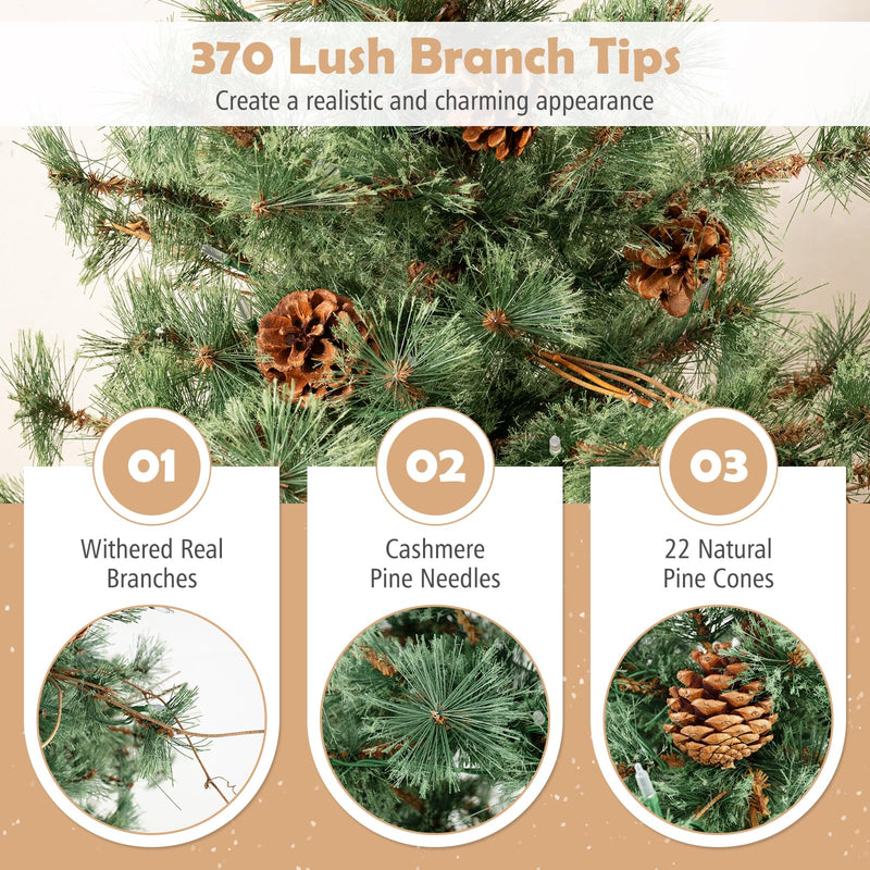 Load image into Gallery viewer, Goplus Cashmere Christmas Tree with Pine Needles LED Lights with Bulb Cover
