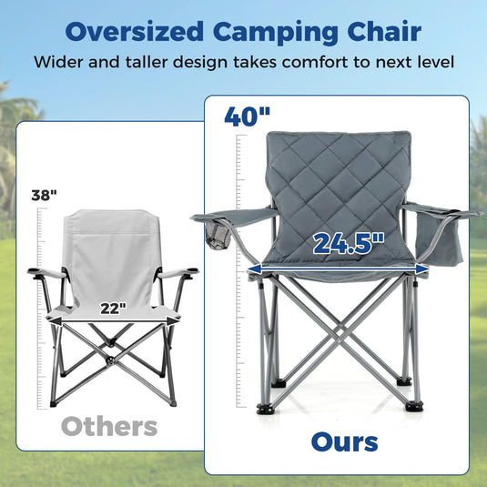Goplus Heavy Duty Outdoor Folding Chair with Cooler Pouch & Cup Holder | Support 500 LBS