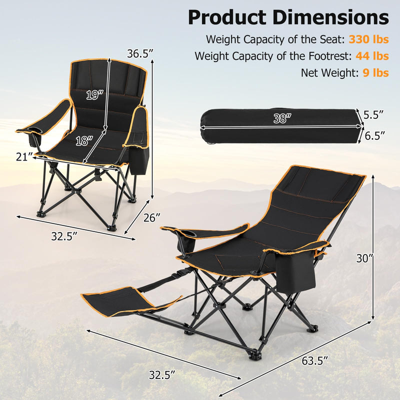 Load image into Gallery viewer, Goplus Reclining Camping Chair with Removable Footrest, 2-in-1 Folding Lounge Chair w/Adjustable Backrest Storage Bag & Cup Holder