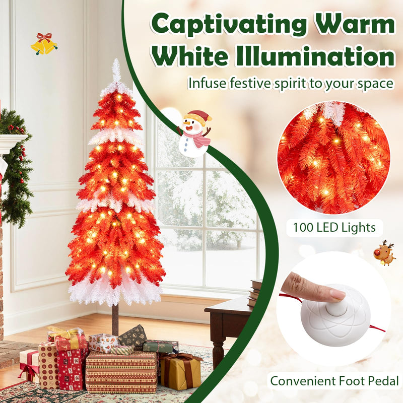 Load image into Gallery viewer, 5 FT Artificial Christmas Tree Pre-lit Xmas Trees with 301 Red and White Branch Tips