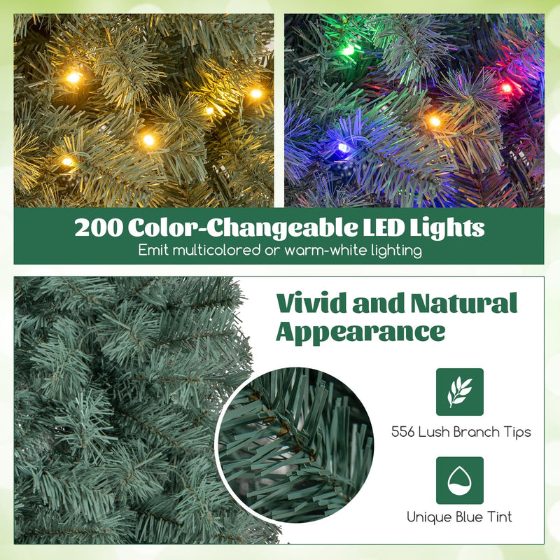 Load image into Gallery viewer, Goplus 6.5ft Pre-Lit Blue Slim Pencil Christmas Tree with 200 Warm White & Multicolored LED Lights, 9 Modes, 556 Branch Tips