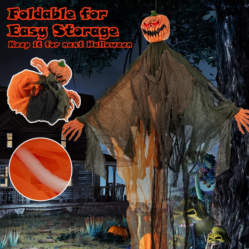Load image into Gallery viewer, Goplus 6 Ft Hanging Halloween Decoration, Ghost Pumpkin Man with Red LED Eyes & Posable Arms
