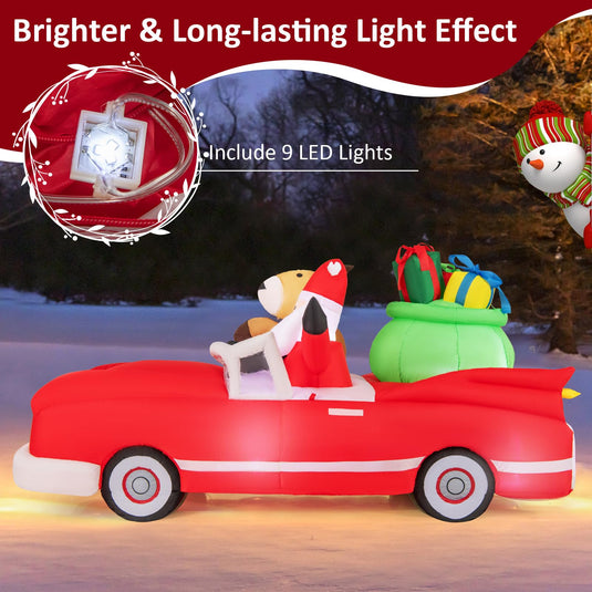 Goplus 7.7 FT Long Lighted Xmas Inflatable Santa Claus & Reindeer Driving Red Car Gift Boxes