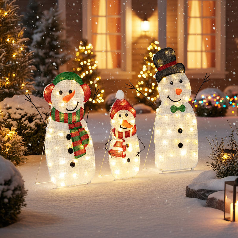 Load image into Gallery viewer, Lighted Snowman Family Christmas Decoration 3-Piece Pre-Lit 2D Snowman Set
