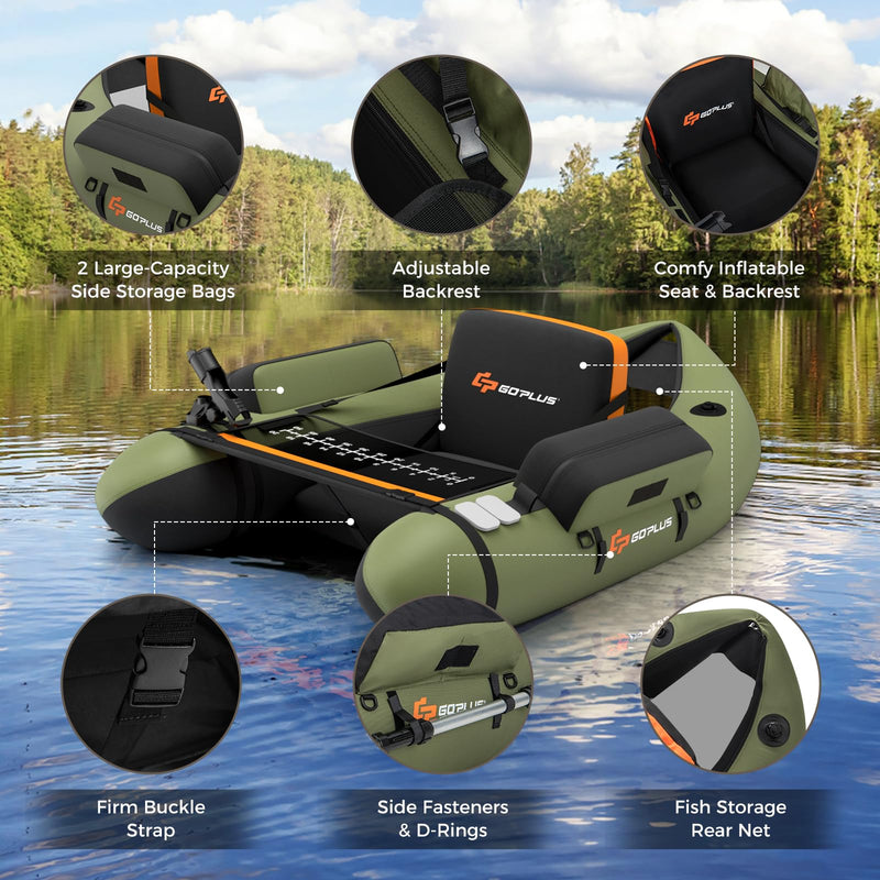 Load image into Gallery viewer, Goplus Inflatable Float Tube, Fishing Belly Boat with Fish Ruler, Pump, Storage Bag, Adjustable Straps