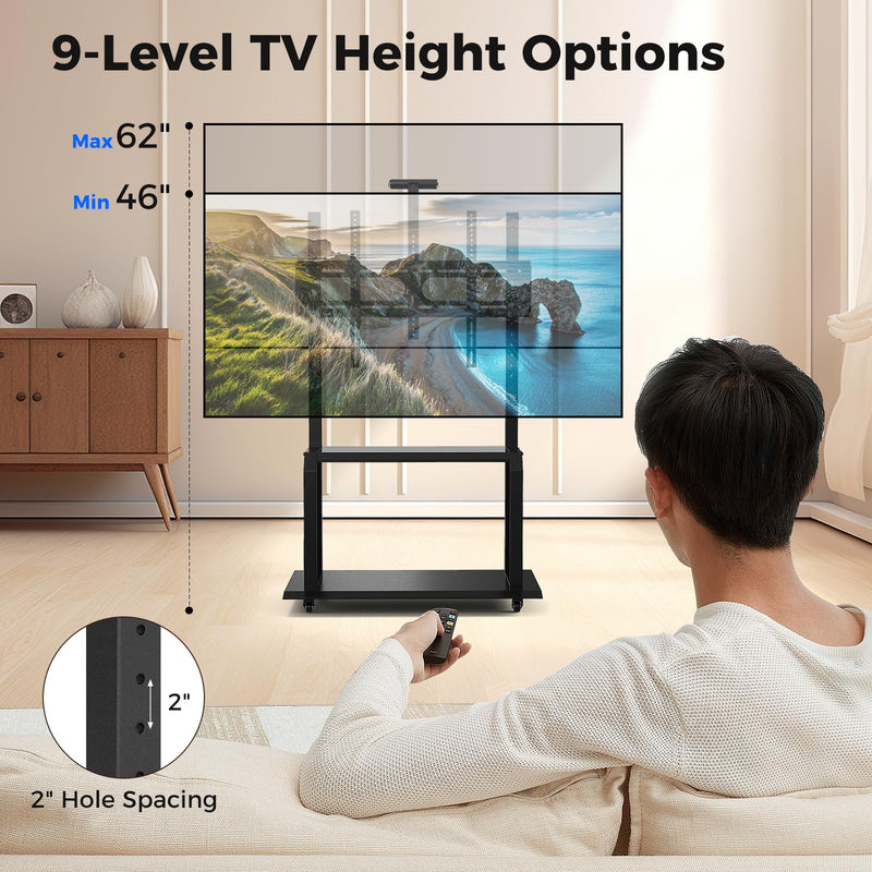 Load image into Gallery viewer, Goplus Mobile TV Stand, Rolling TV Cart with Camera Shelf & AV Shelves