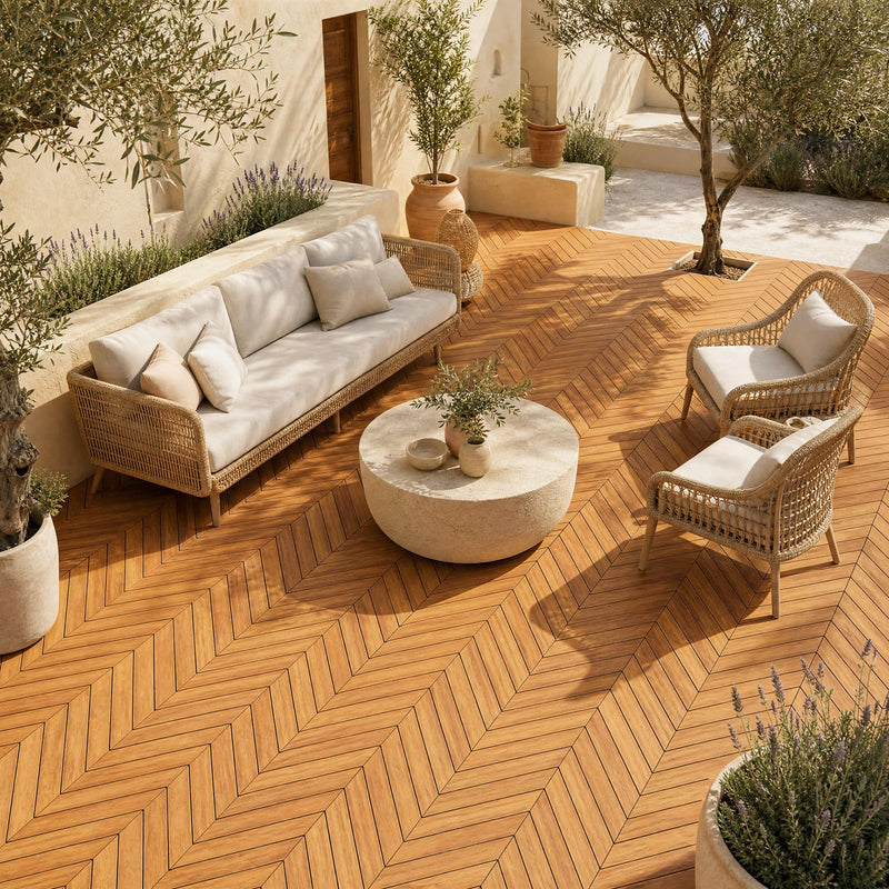 Load image into Gallery viewer, Goplus 30-Pack Acacia Wood Interlocking Deck Tiles (Chevron) | Floor Tiles for Patio, 30 sq. ft
