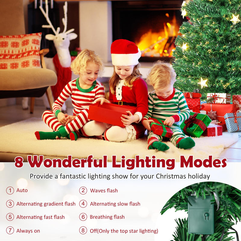 Load image into Gallery viewer, Goplus 7ft Fiber Optic Artificial Christmas Tree Pre-Lit Christmas Tree with 40 Star LED Lights